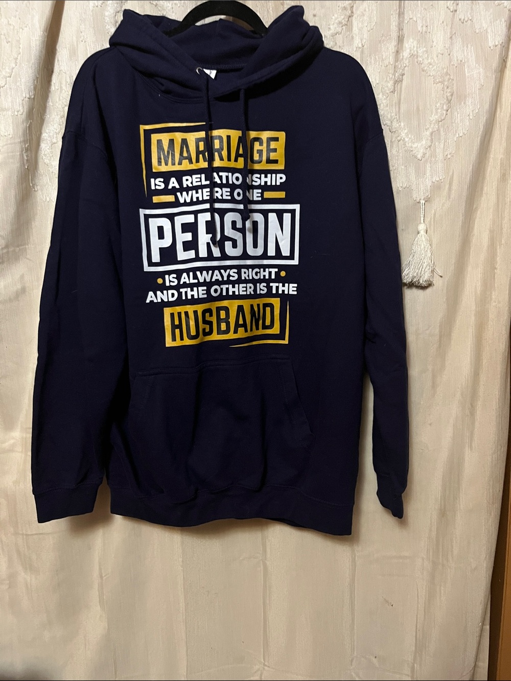 Men's Navy Graphic Hoodie Sweatshirt - 'Marriage Person' Design